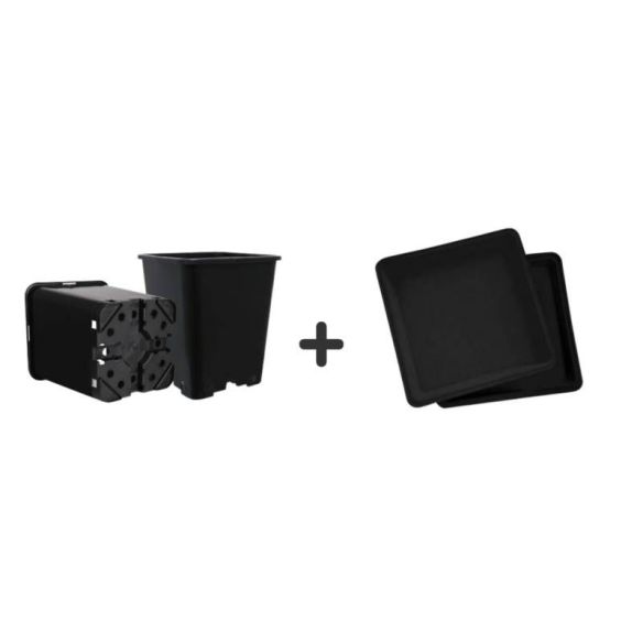 PACK EXTERIOR MACETA CUADRADA Y PLATO NEGRO 18LT X 6UD